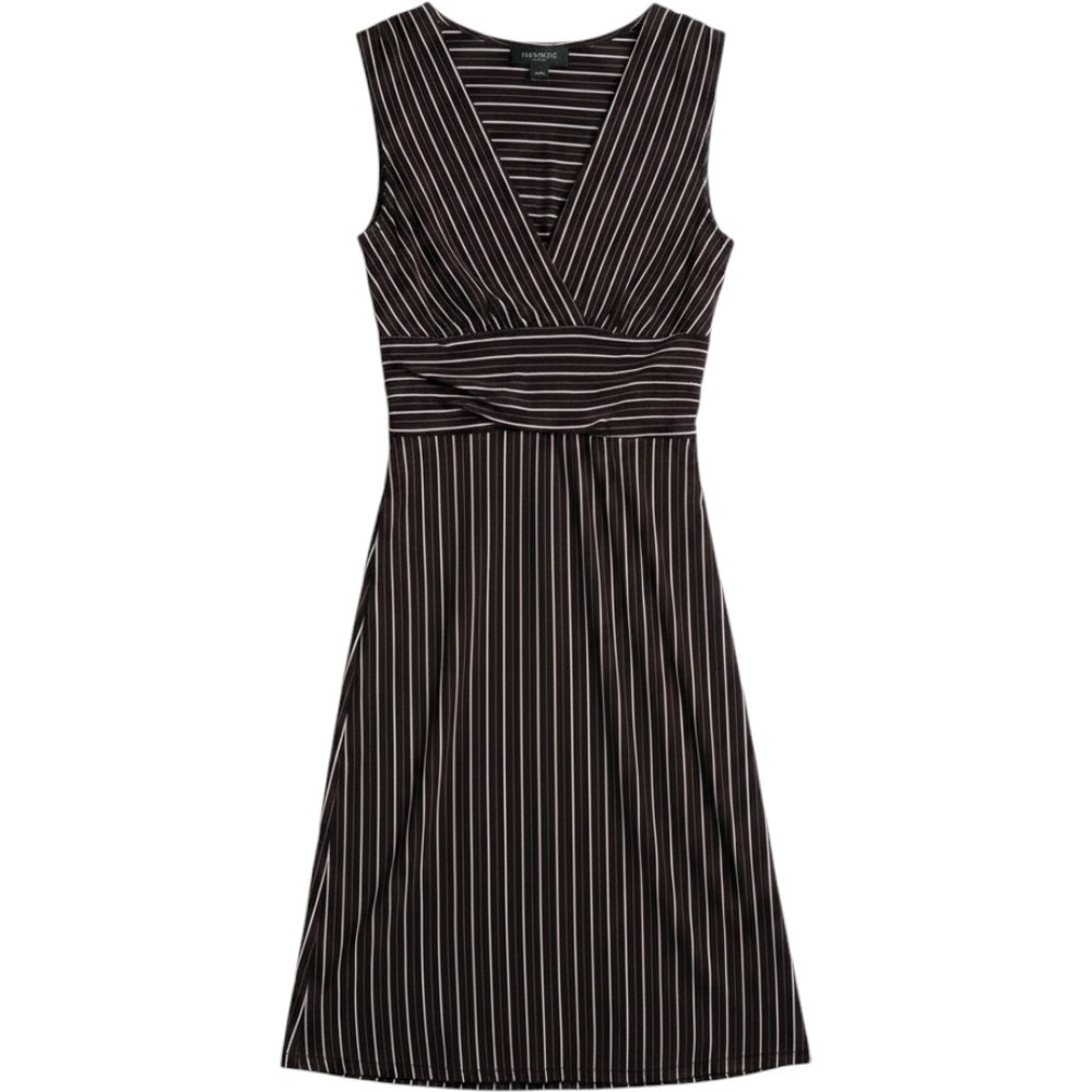 Alyn Paige Midi Dress Small Preppy Pinstripe Brown White Sleeveless V-Neck Y2K